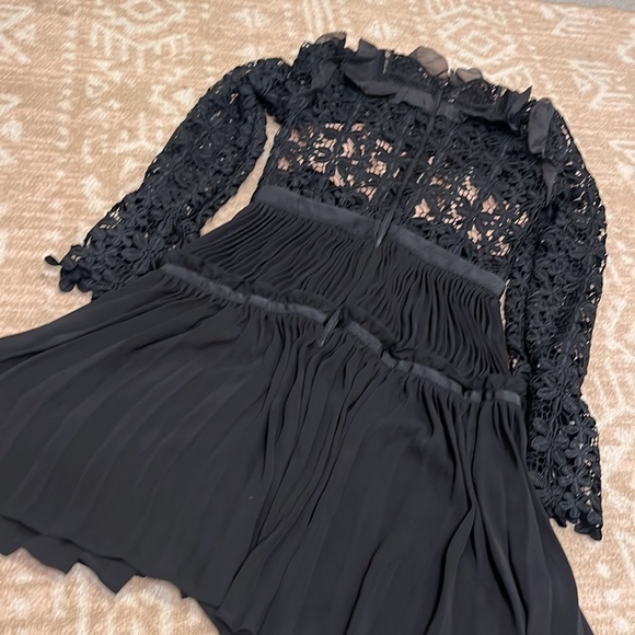 Self-Portrait Black Guipure Lace & Organza Trim Pleated Adeline Dress 4 - Picture 8 of 13